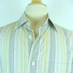 PAUL SMITH ITALY BEIGE KHAKI GRAY STRIPE SHIRT